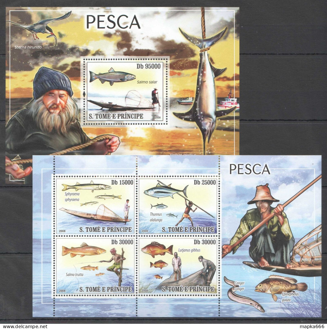 O0233 2008 S. Tome & Principe Fish & Marine Life Fishing 1Kb+1Bl Mnh - Vie Marine