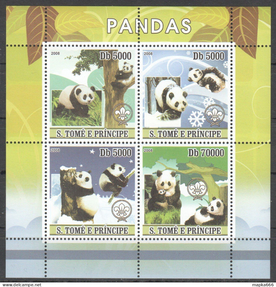 O0228 2008 Sao Tome & Principe Pandas Scouting Fauna Wild Animals Kb Mnh - Other & Unclassified