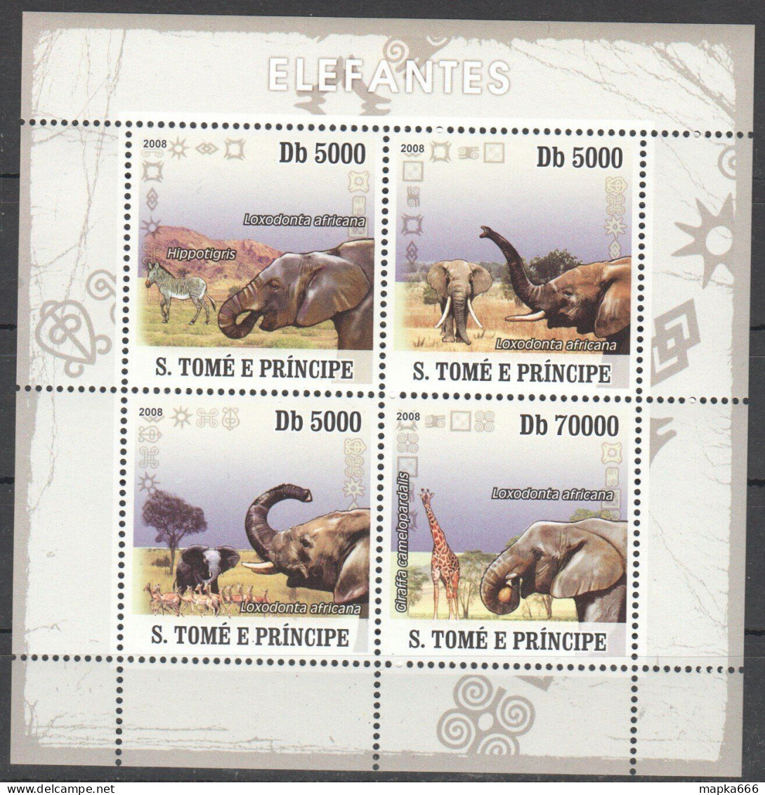 O0229 2008 Sao Tome & Principe Elephants Fauna Wild Animals Kb Mnh - Autres & Non Classés