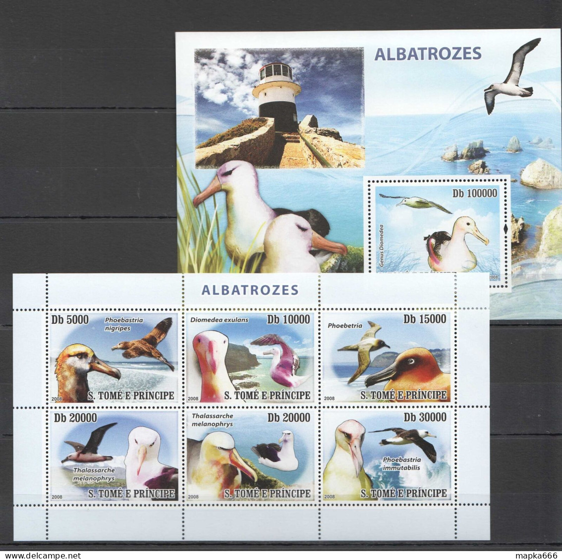 O0234 2008 S. Tome & Principe Marine Life Birds Lighthouses Albatroses Bl+Kb Mnh - Other & Unclassified