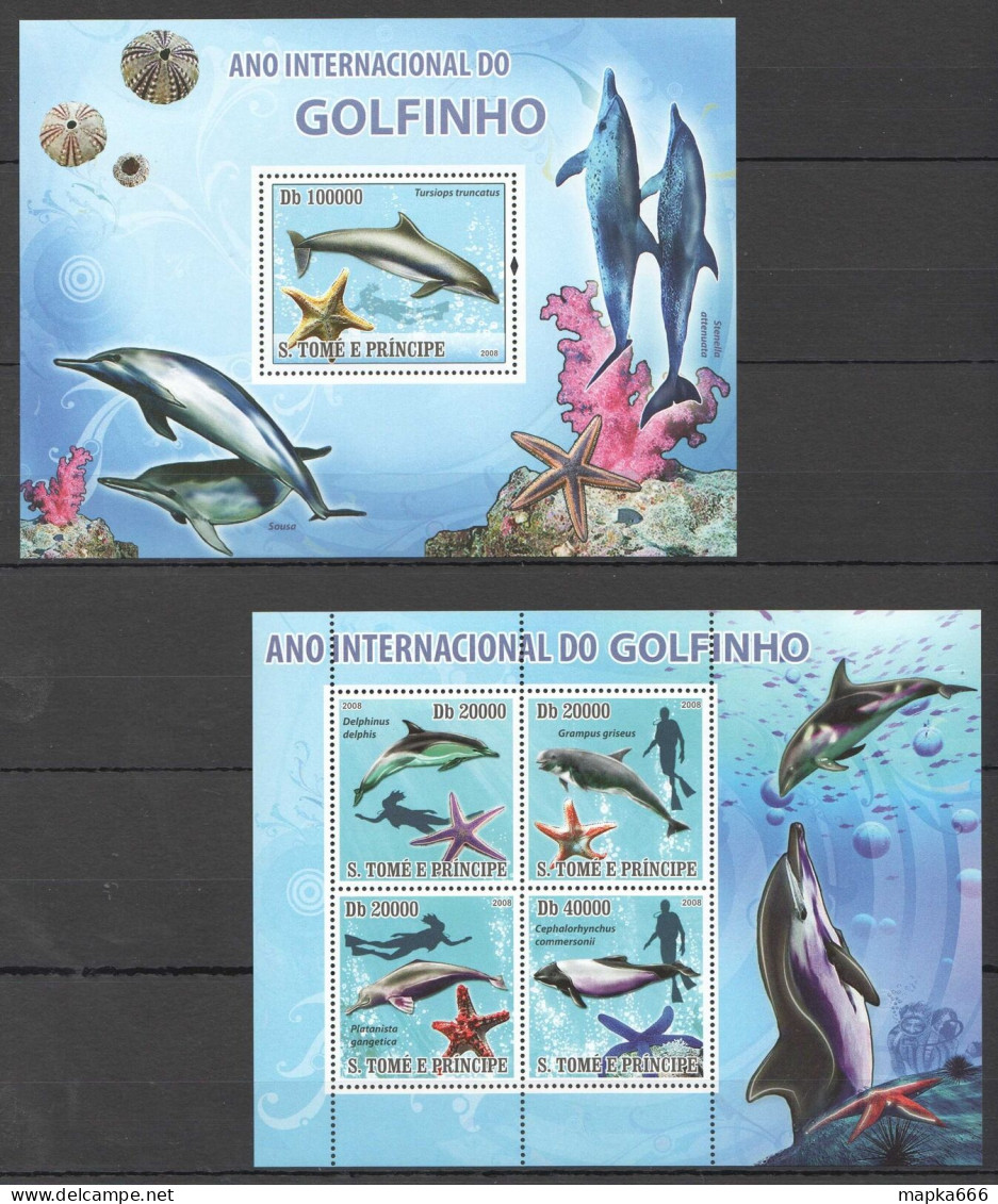 O0224 2008 S. Tome & Principe Fish & Marine Life Year Of Dolphins 1Kb+1Bl Mnh - Maritiem Leven