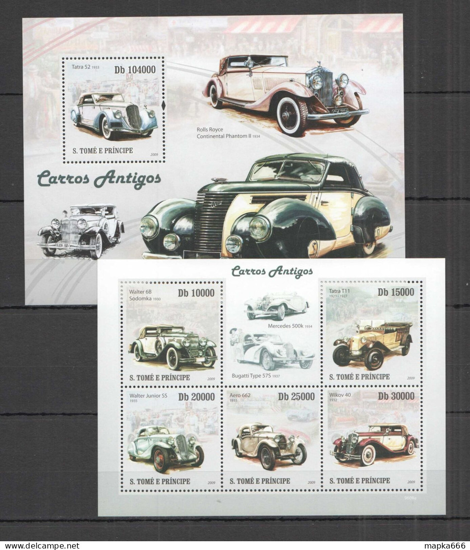 O0218 2009 S. Tome & Principe Antique Cars Historical Mercedes Kb+Bl Mnh - Auto's