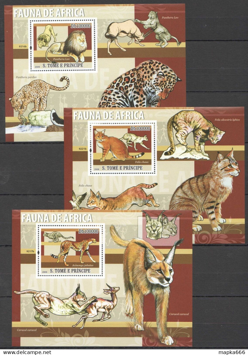 O0213 2009 Sao Tome & Principe Fauna Africa Animals Wild Cats 3Bl Mnh - Other & Unclassified