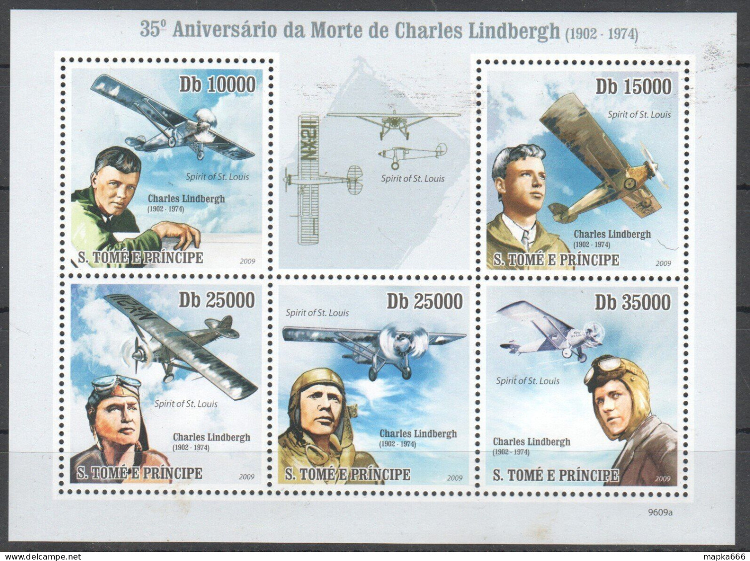 O0209 2009 Sao Tome & Principe Aviation Charles Lindbergh 1Kb Mnh - Flugzeuge