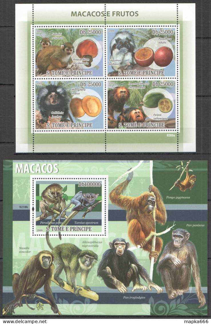 O0202 2009 Sao Tome & Principe Monkeys Primates Fauna Animals Bl+Kb Mnh - Other & Unclassified