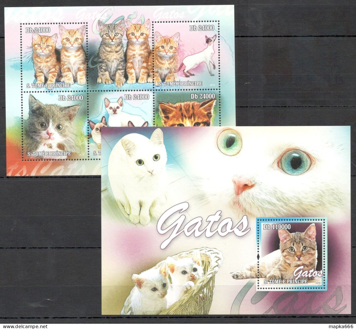 O0207 2010 S. Tome & Principe Cats Fauna Pets Bl+Kb Mnh - Hauskatzen