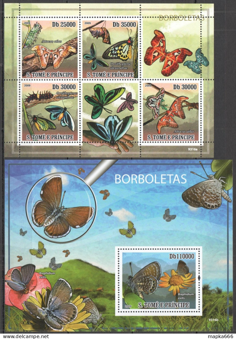 O0197 2009 S. Tome & Principe Borboletas Butterflies Insects 1Kb+1Bl Mnh - Mariposas