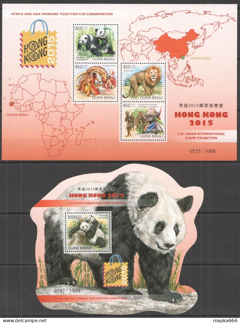 O0169 2015 Guinea-Bissau Fauna Wild Animals Lions Panda ! Shape Kb+Bl Mnh - Autres & Non Classés