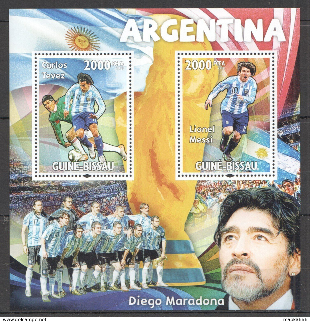 O0178 2010 Guinea-Bissau Football Argentina World Cup Tevez Messi Maradona Mnh - Andere & Zonder Classificatie