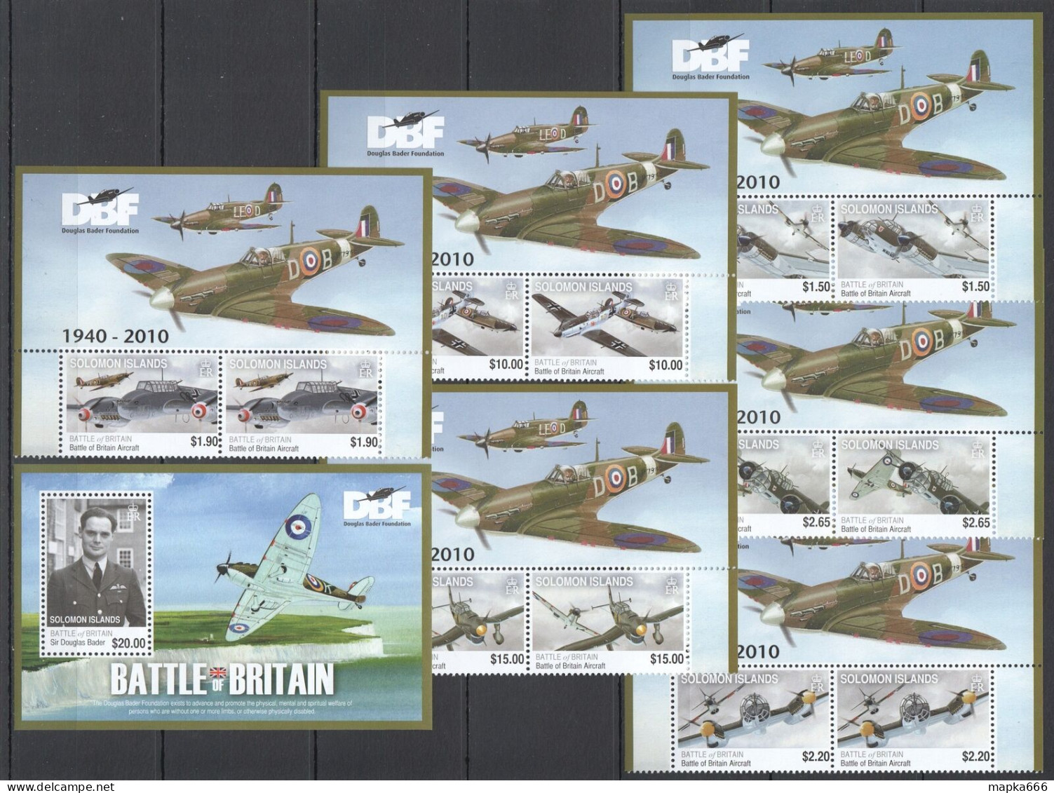 O0165 Solomon Islands Aviation War Battle Of Britain Aircraft 2Bl+2Set Mnh - Militaria