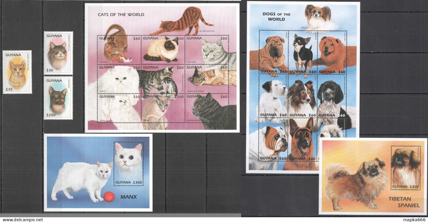 O0156 Guyana Fauna Pets Cats & Dogs Of The World !!! 2Kb+2Bl+1Set Mnh - Gatos Domésticos