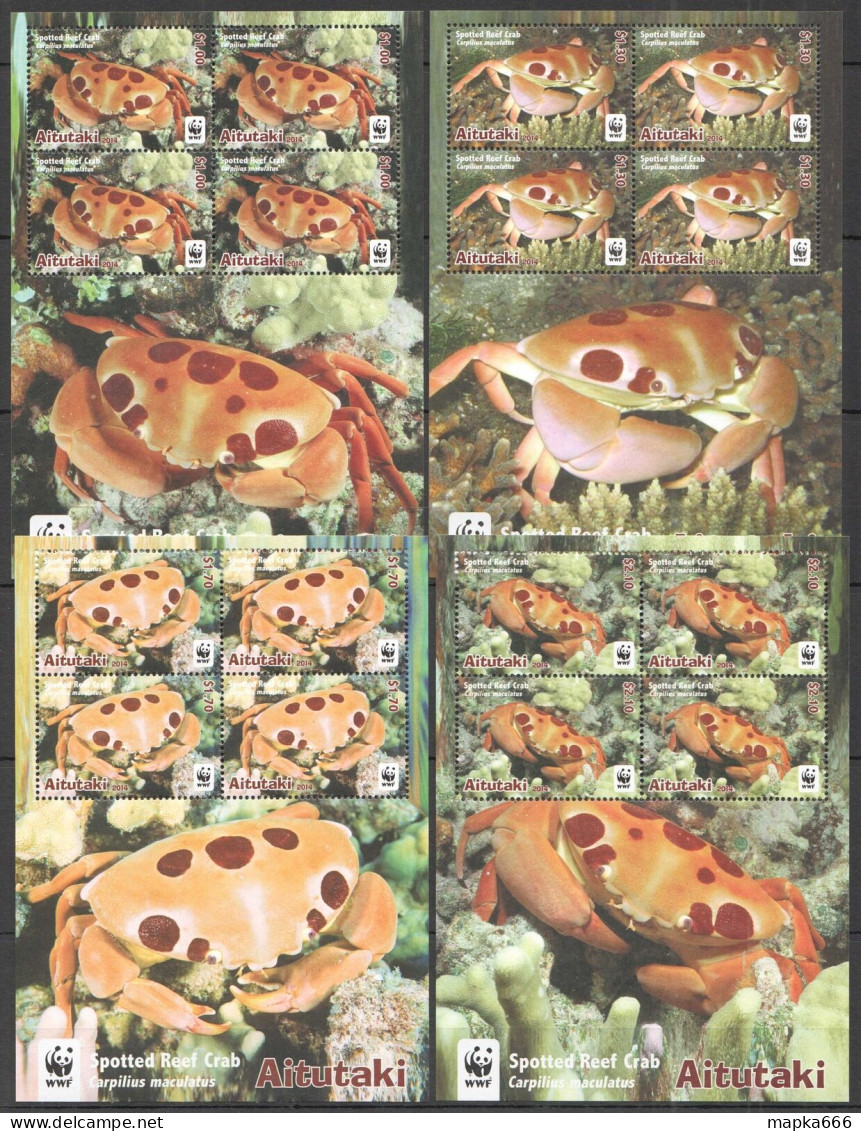Ft215 2014 Aitutaki Wwf Spotted Reef Crabs #923-62 Michel 44 Euro 4Kb(4Set) Mnh - Mundo Aquatico