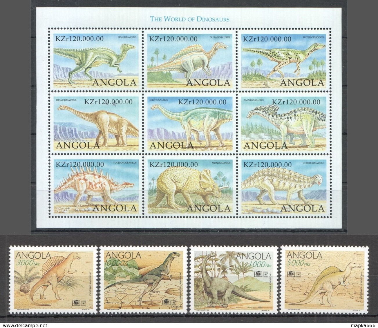 Ft229,Nw620 1994 Angola The World Of Dinosaurs Prehistoric Fauna 1Kb+1Set Mnh - Préhistoriques