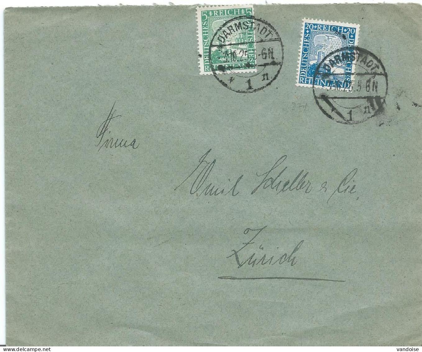 LETTRE POUR LA SUISSE 1925 AVEC 2 TIMBRES ET CACHET DE DARMSTADT - Lettres & Documents