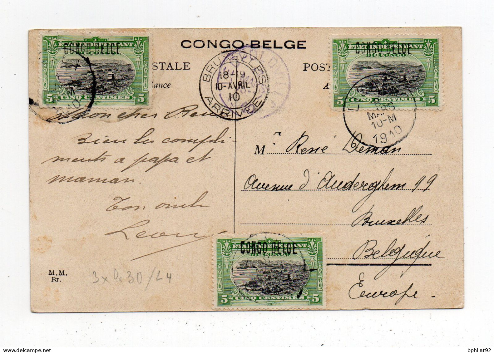 !!! CONGO BELGE, CPA DE 1910 CACHET DE LISALA POUR LA BELGIQUE - Brieven En Documenten