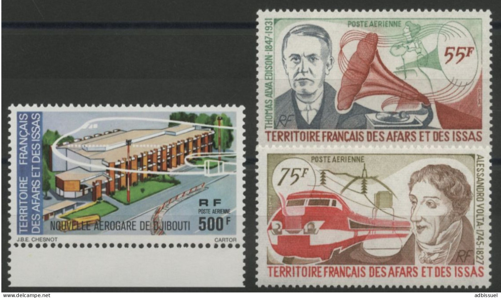 AFARS Et ISSAS POSTE AERIENNE PA N° 109 + 110 + 111 Neufs ** (MNH) "aérogare / Edison / Volta" Qualité TB. - Unused Stamps