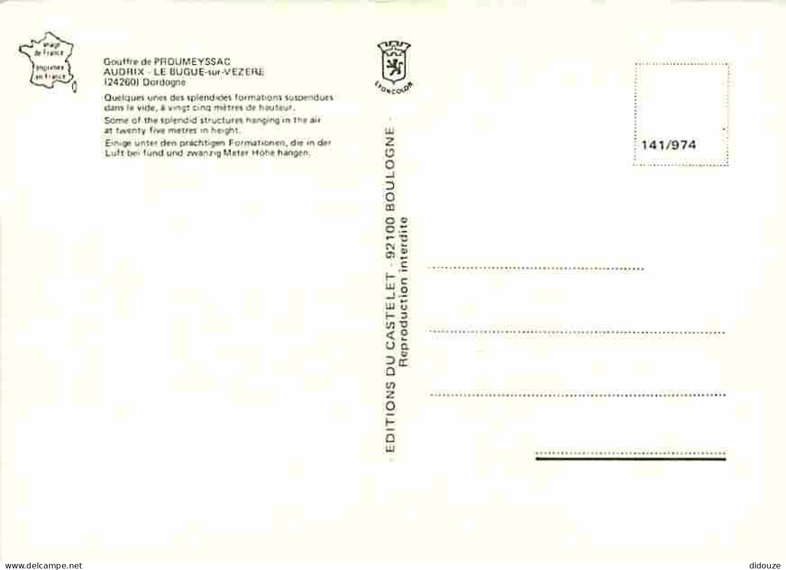 24 - Le Bugue Sur Vézère - Gouffre De Proumeyssac - Formations Suspendues à 25 Mètres De Hauteur - CPM - Voir Scans Rect - Other & Unclassified