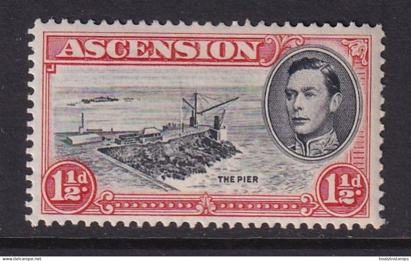 Ascension: 1938/53   KGVI    SG40b    1½d   Black & Vermilion  [Perf: 13]  MH - Ascension