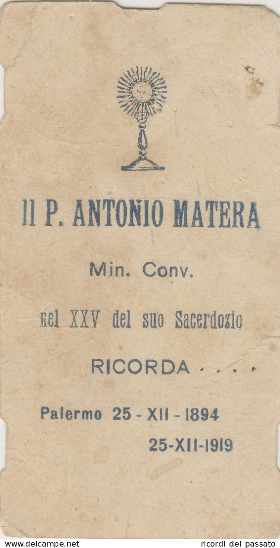 Santino Fustellato Ricordo 25°sacerdozio P.antonio Matera - Palermo 1894 - 1919 - Andachtsbilder