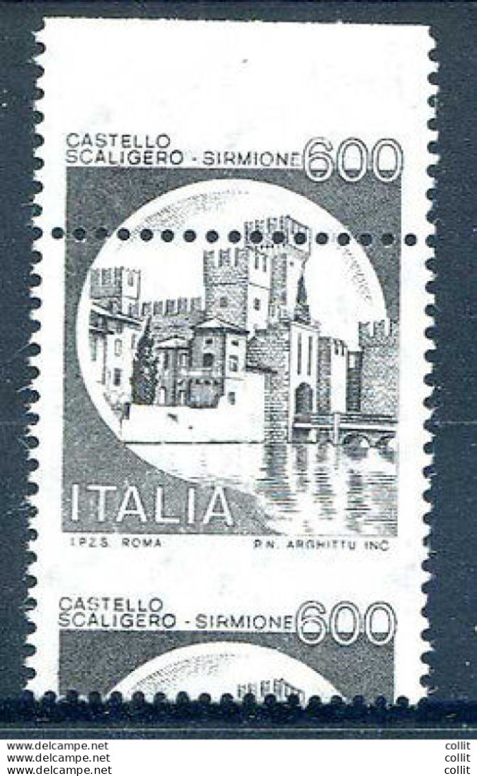 Castelli Lire 600 Varietà Stampato Solo In Nero - Variétés Et Curiosités