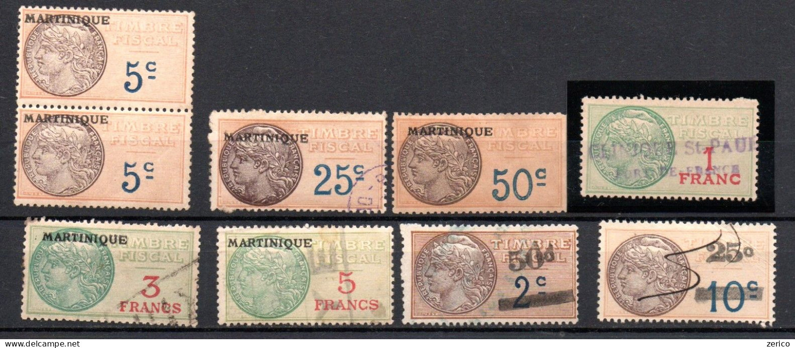 MARTINIQUE Timbres Fiscaux N°1, 2, 9 En Paire, 13, 18, 24a, 27, 29 Du Cat. BDV (Barbero, Daniel, Venot) Ed; CEPF Fiscal - Portomarken