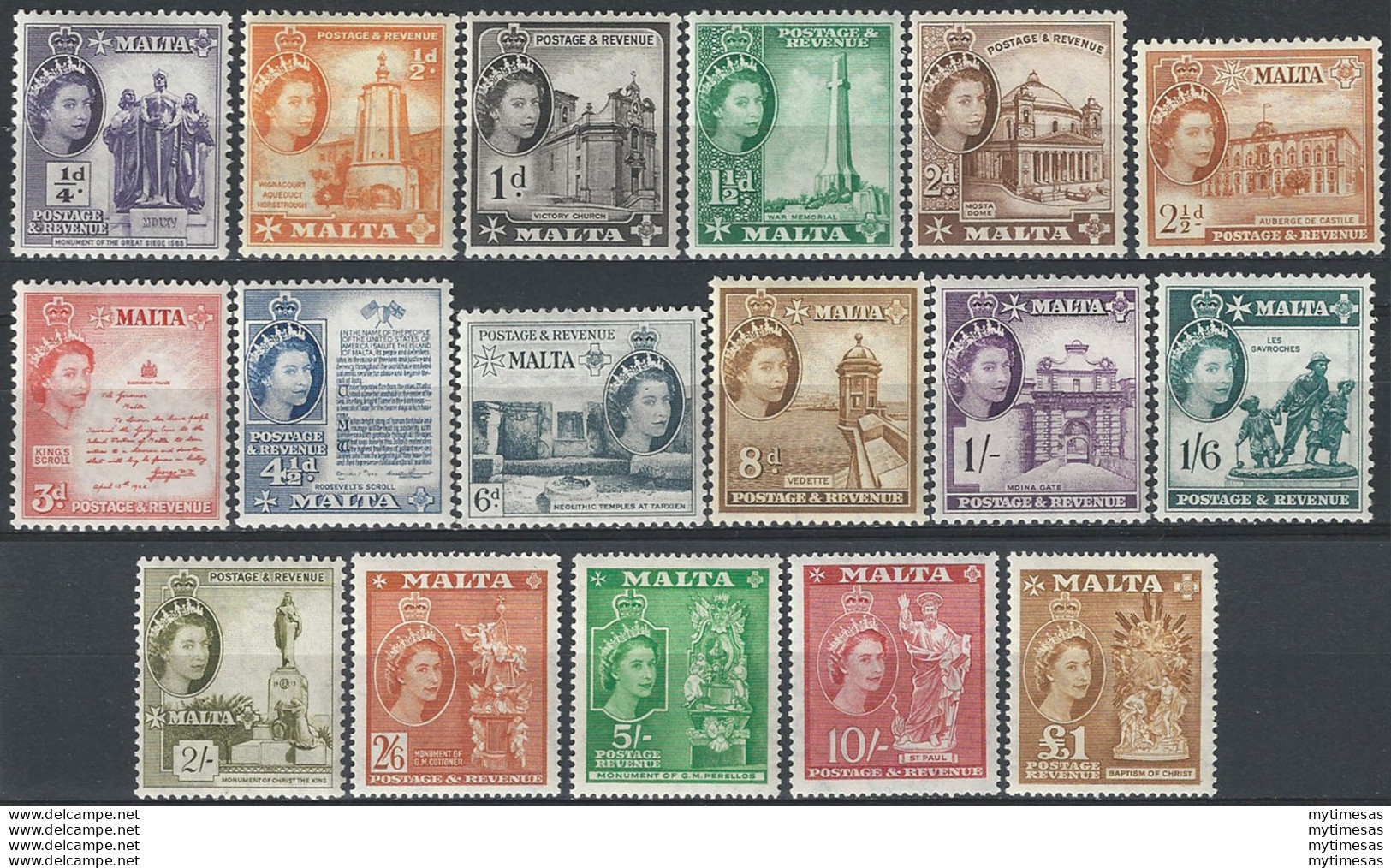 1956 Malta Elizabeth II 17v. MNH SG N. 266/82 - Andere & Zonder Classificatie