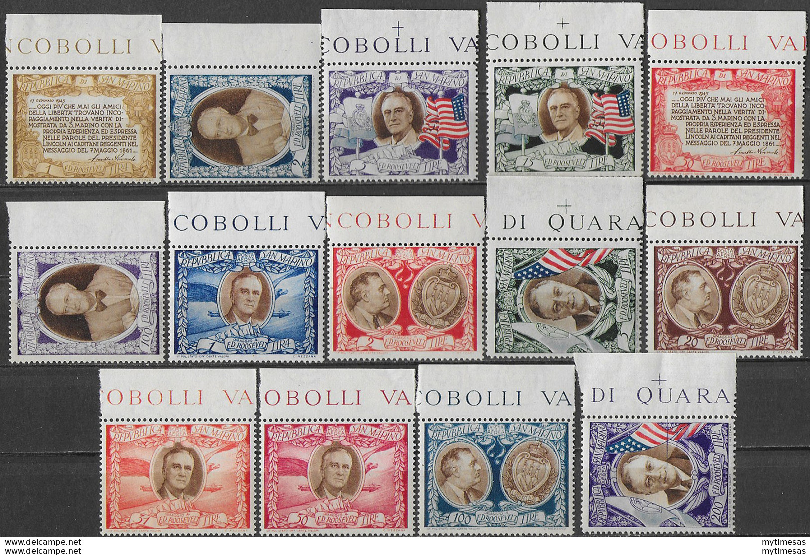 1947 San Marino Roosevelt 14v. Bf MNH Sassone N. 301/06+A - Other & Unclassified