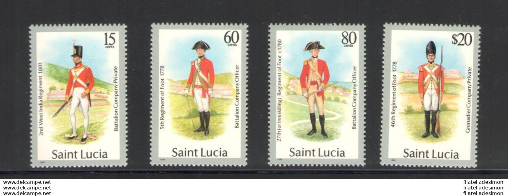 1987 ST. Lucia - Uniformi Militari - Serie Di 4 Valori - Yvert Tellier N . 860-63 - MNH** - Autres & Non Classés
