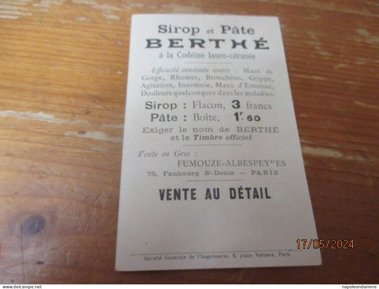 Chromo, Sirop Et Pate Berthe, - Autres & Non Classés