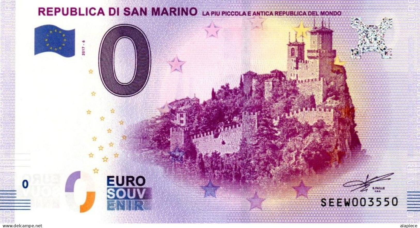 Billet Touristique - 0 Euro - Republica San Marino - (2017-6) - Private Proofs / Unofficial