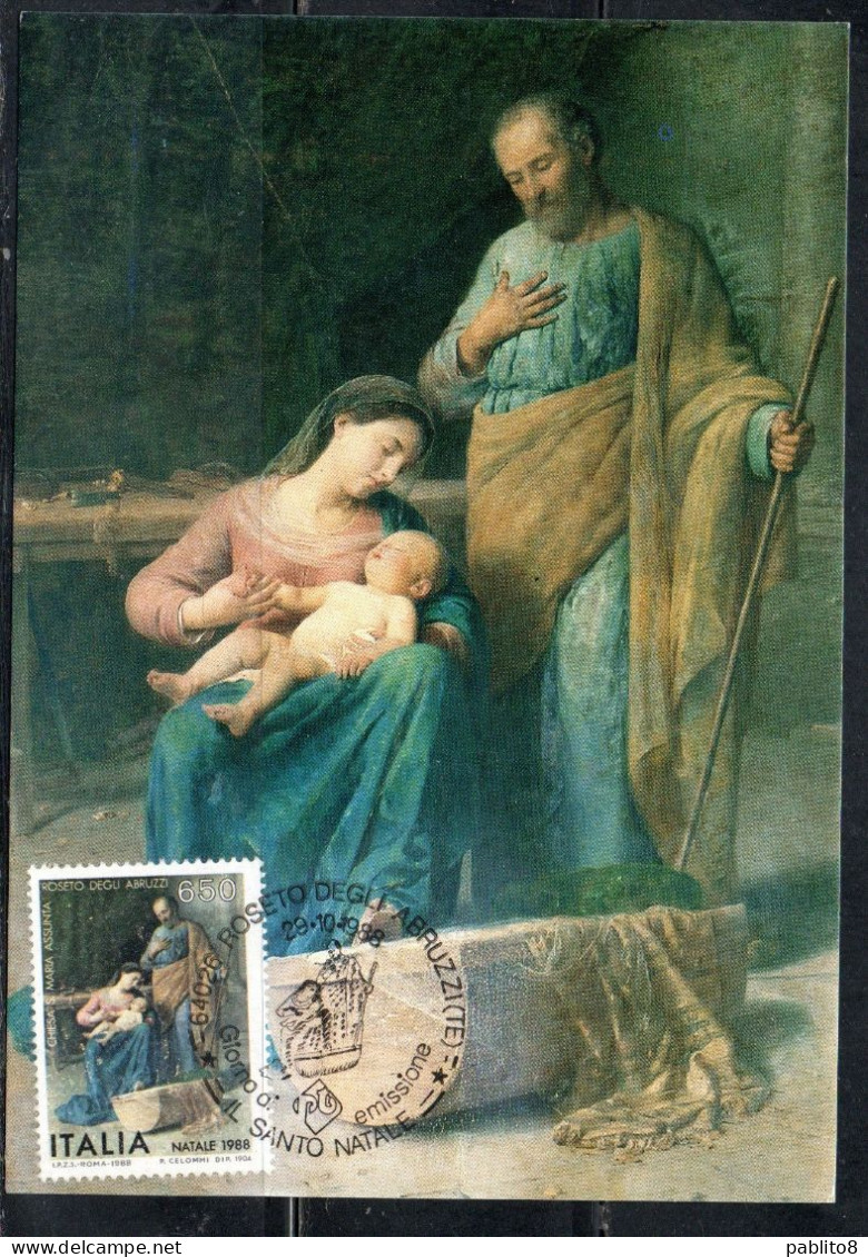 ITALIA REPUBBLICA ITALY REPUBLIC 1988 NATALE CHRISTMAS NOEL WEIHNCHTEN NAVIDAD LIRE 650 CARTOLINA MAXI MAXIMUM CARD - Maximum Cards