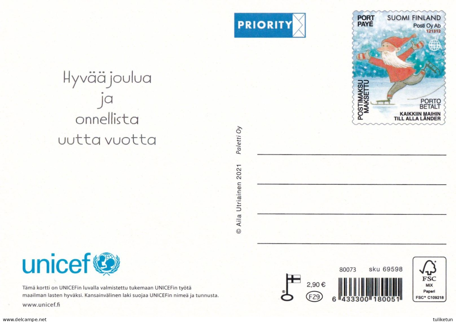 Postal Stationery - Elves - Brownies Holding Candle Lanterns - Unicef 2021 - Suomi Finland - Postage Paid - Entiers Postaux