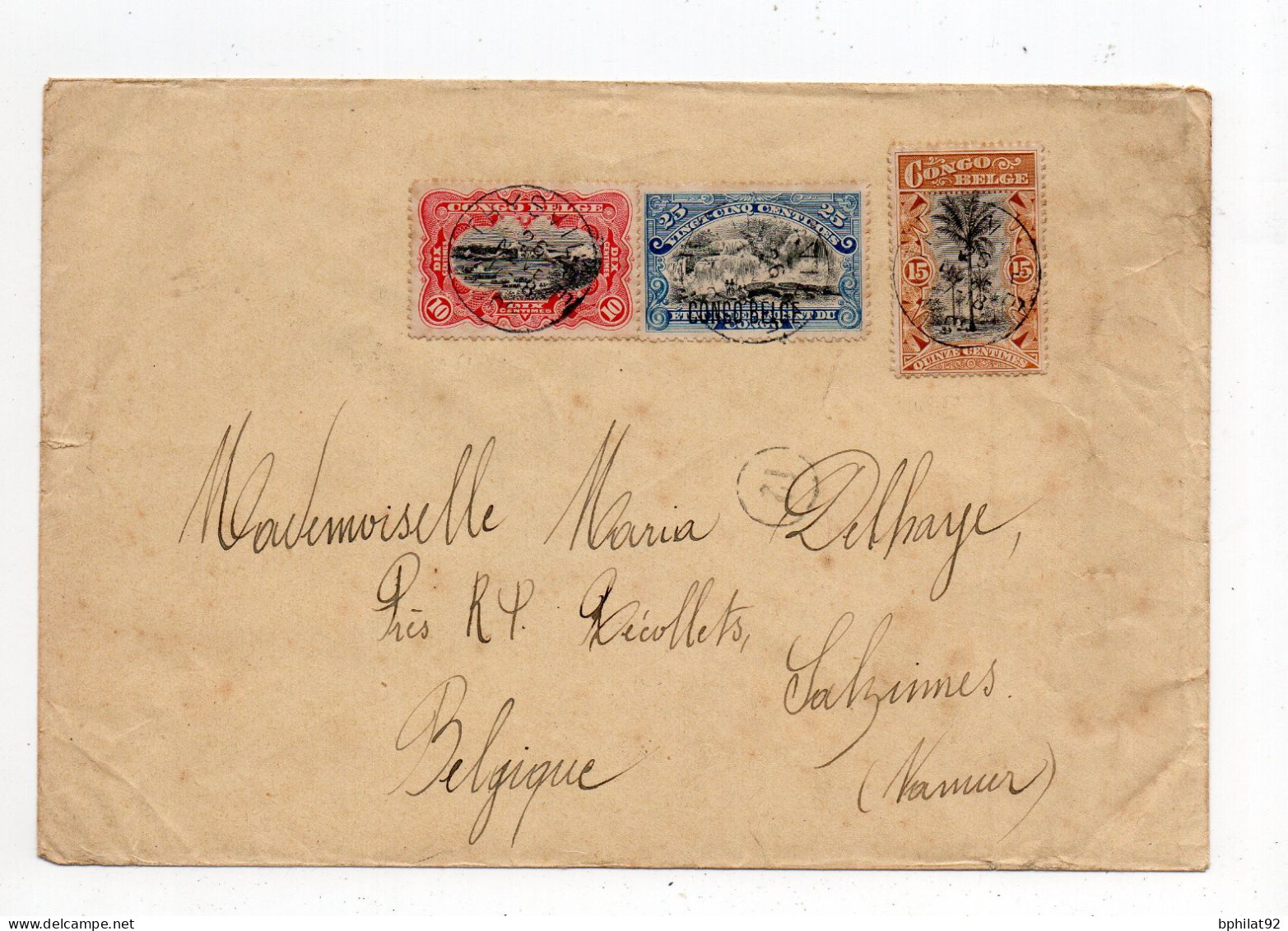 !!! CONGO BELGE, LETTRE D'ELISABETHVILLE DE 1909 POUR LA BELGIQUE BEL AFFRANCH TRICOLORE - Covers & Documents