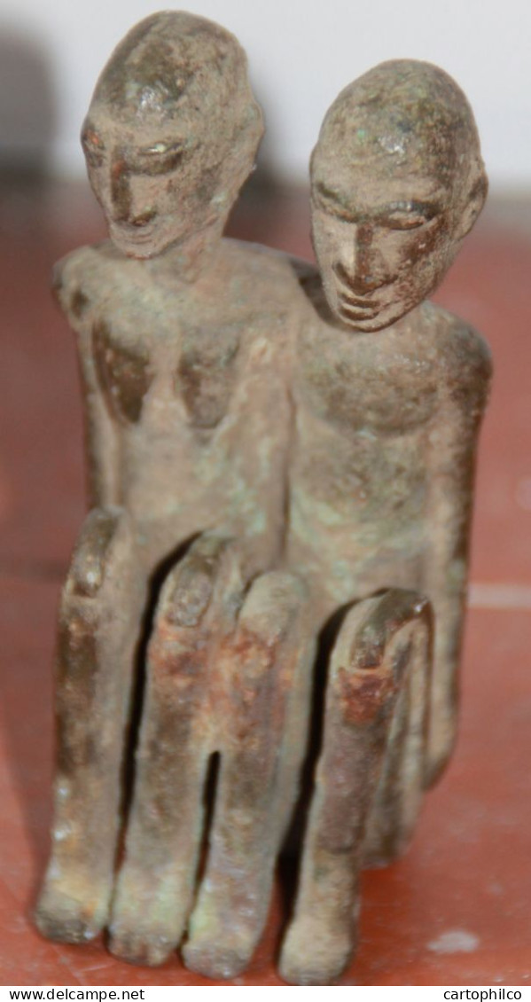 Art Africain Couple Agenouillï¿½ Bronze Dogon Mali  10 Cm - Arte Africano