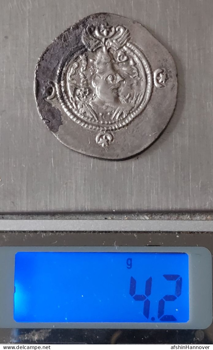 SASANIAN KINGS. Khosrau II. 591-628 AD. AR Silver  Drachm  Year 3 Mint Bishapur - Orientales