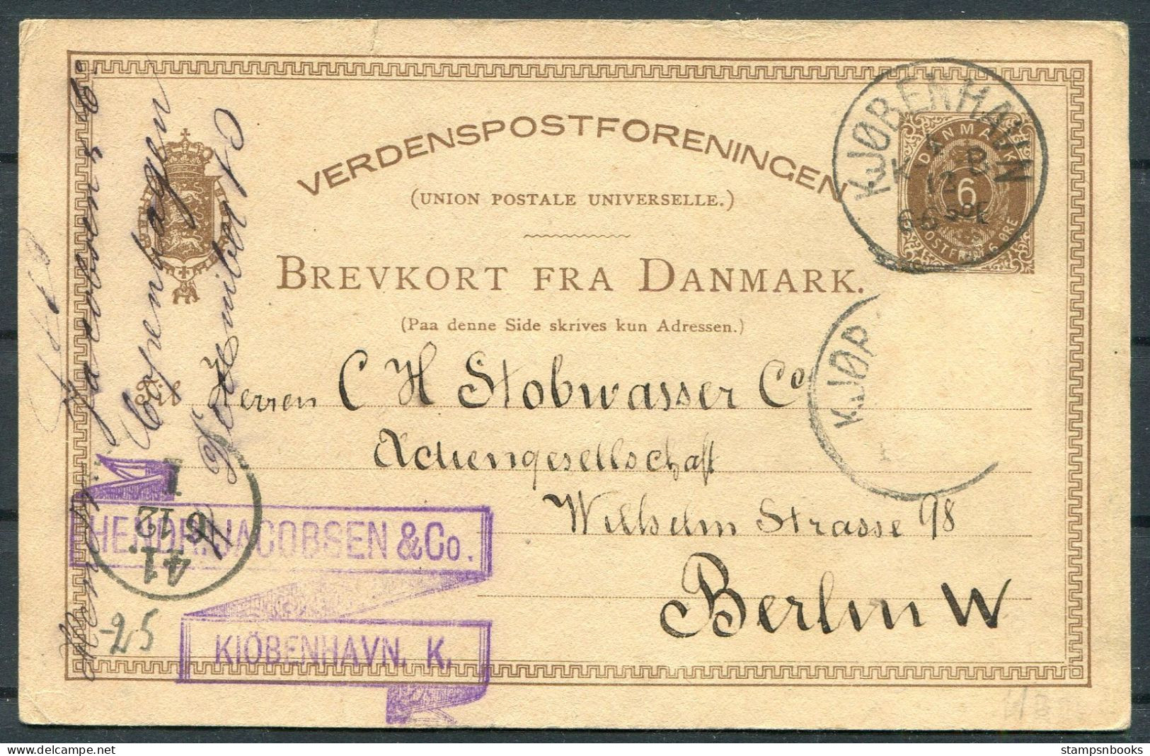 1883 Denmark 6 Ore Stationery Postcard Copenhagen - Berlin (Stamp Missing) - Covers & Documents