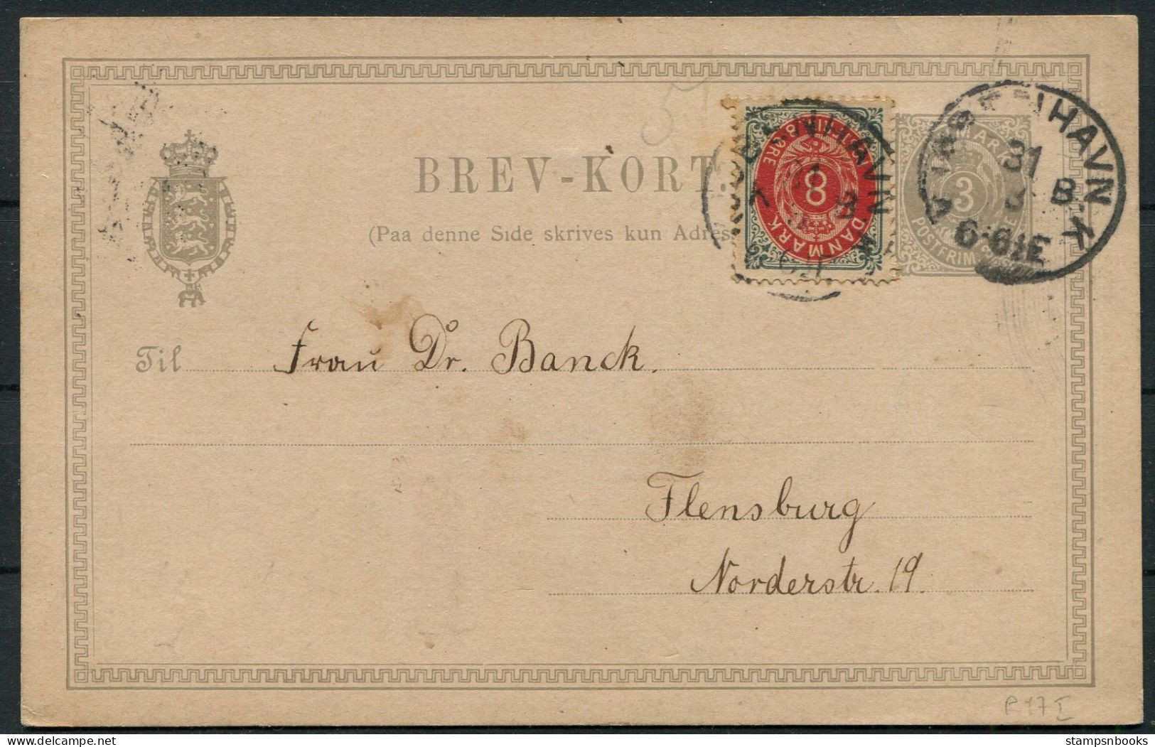 1894 Denmark Uprated 3 Ore Stationery Postcard Copenhagen - Flensburg - Brieven En Documenten