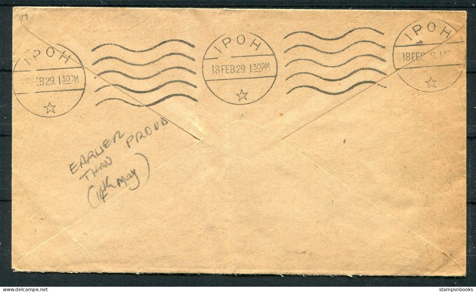 1929 Malaya KAMAPAR Cover - Dollard & Aitchison (Opticians) London England Via IPOH (earlier Date Than Proud Listing) - Federated Malay States