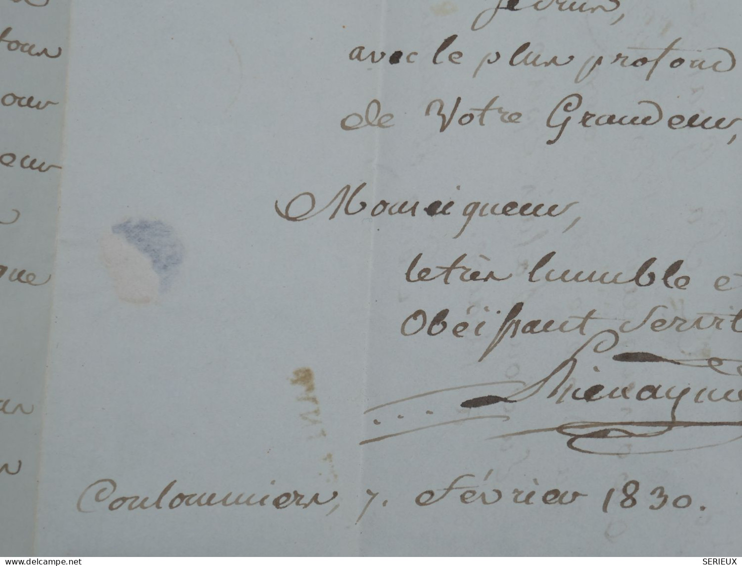 DP2 FRANCE  LETTRE RR PORT PAYé   1830 PETIT BUREAU COULOMMIERS +A M. L EVEQUE +AFF. INTERESSANT++ - 1801-1848: Precursors XIX