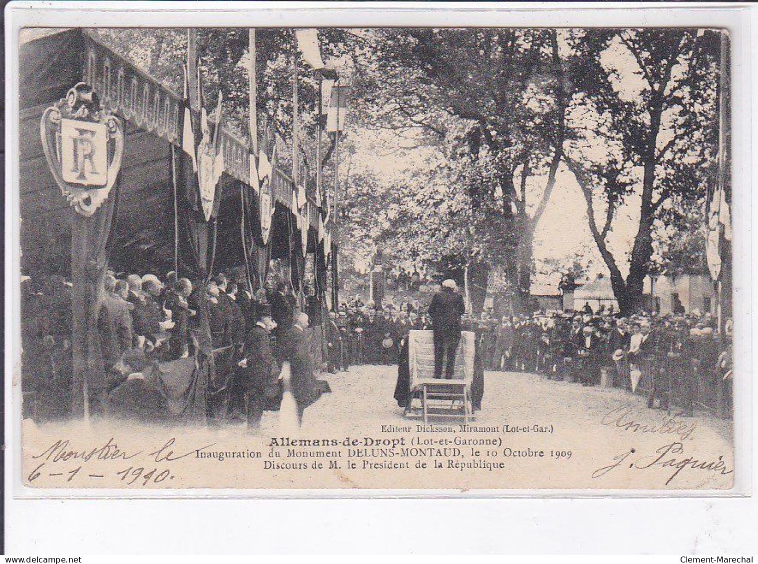 ALLEMANS-de-DROPT: Inauguration Du Monument Deluns-montaud 1909, Discours Du Président De La République - Très Bon état - Sonstige & Ohne Zuordnung