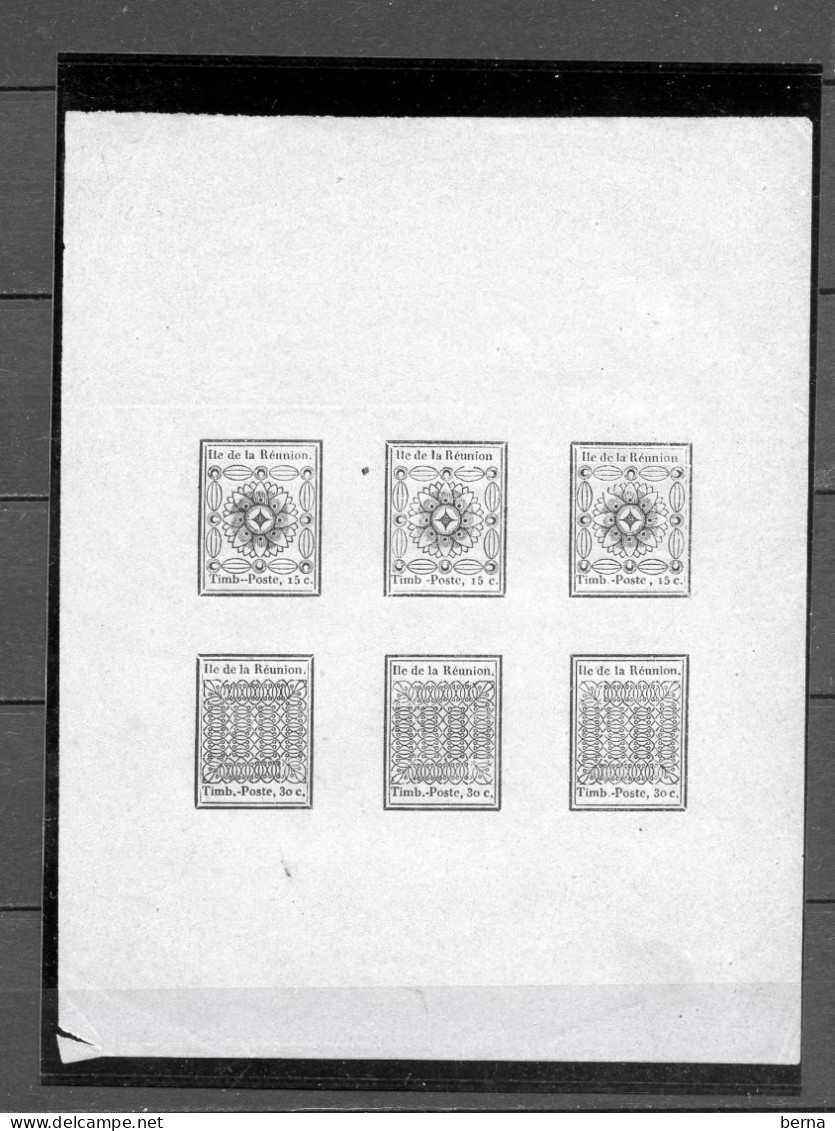 REUNION 1/2 FEUILLET DE LA REIMPRESSION AUX TYPES I A III PETIT DEFAUT ANGLE INF GAUCHE - Unused Stamps