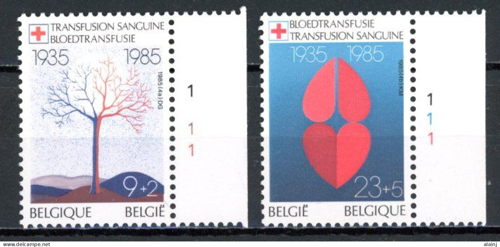 BE  2161 - 2162  XX   ----    Croix Rouge : Transfusion Sanguine   --   N° De Planche 1 - 1981-1990