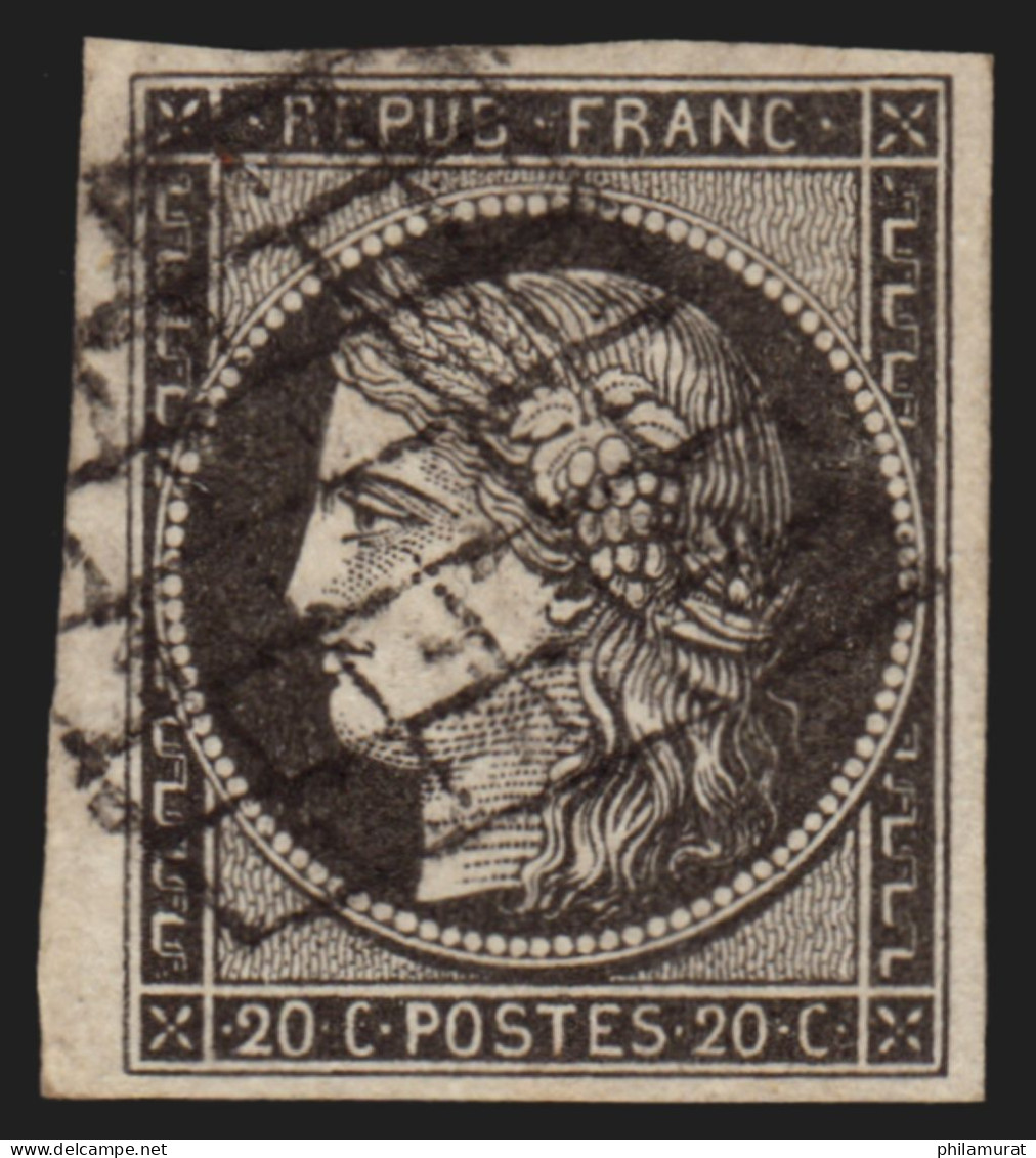 N°3a, Petit Bord De Feuille, Cérès 1849, 20c Noir Sur Blanc, Oblitéré - TTB - 1849-1850 Cérès