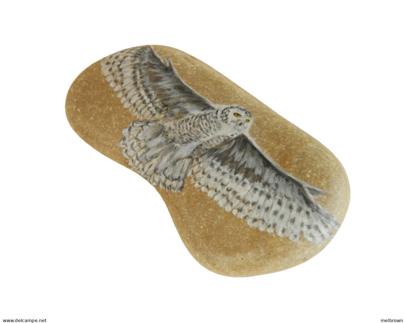 SNOWY OWL Hand Painted On A Beach Rock Paperweight - Presse-papiers