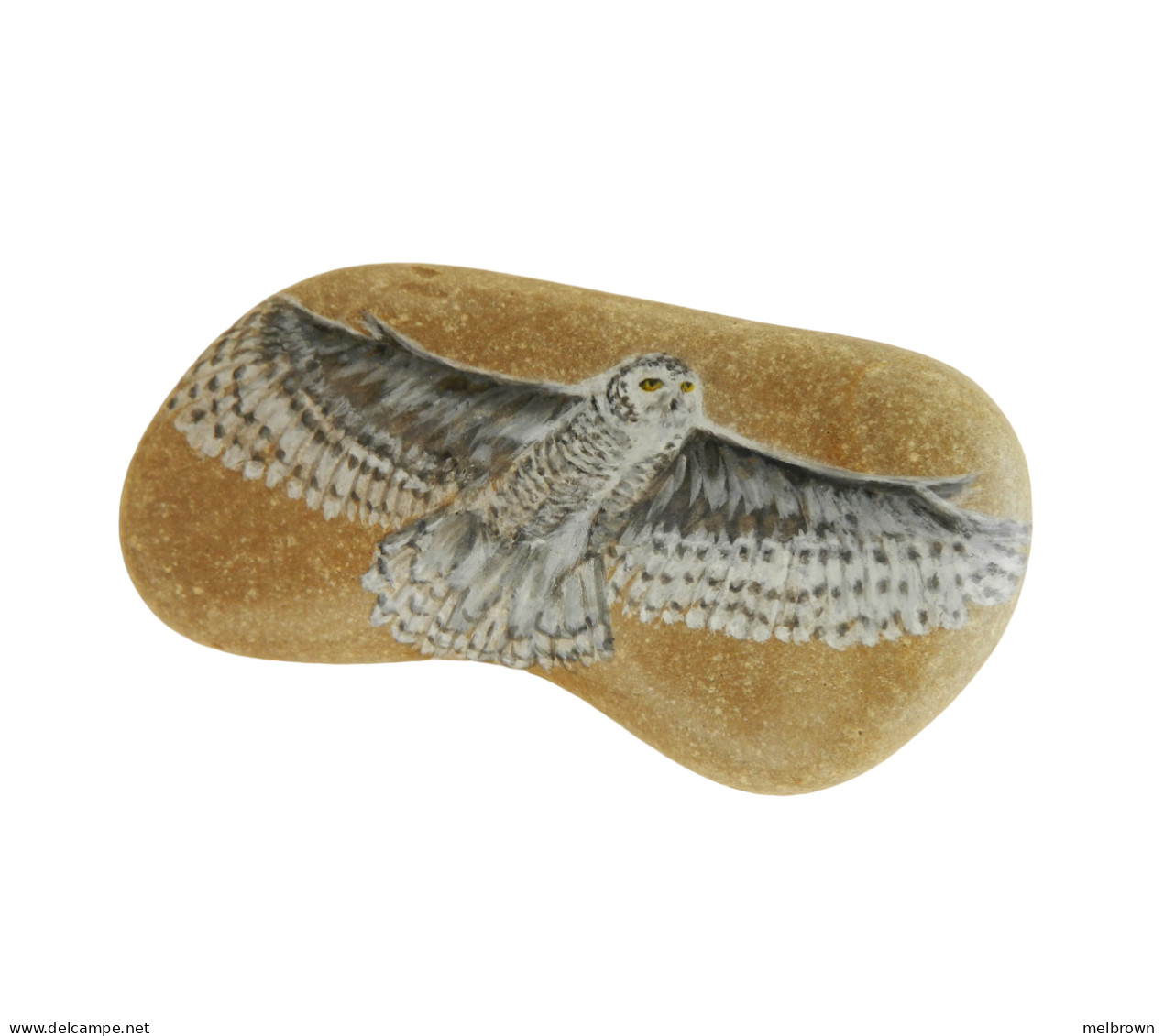 SNOWY OWL Hand Painted On A Beach Rock Paperweight - Fermacarte