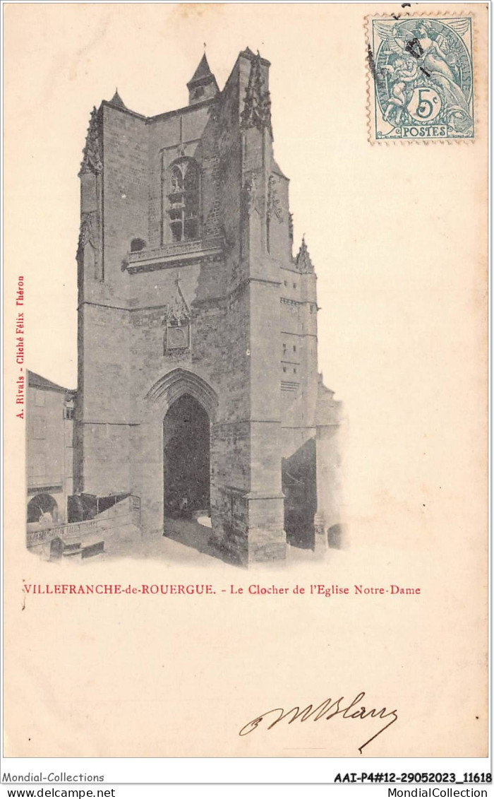 AAIP4-12-0336 - VILLEFRANCHE-DE-ROUERGUE - Le Clocher De L'Eglise Notre Dame  - Villefranche De Rouergue
