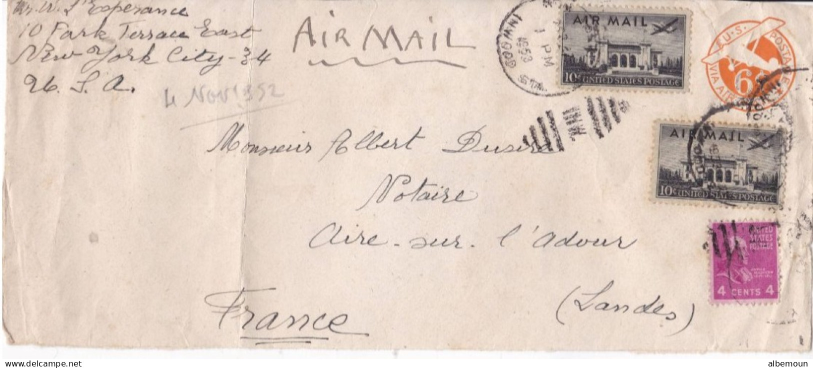 COVER. USA. 24 MAY 1944. US POSTAGE AIR MAIL FROM AIRE/ADOUR  FRANCE 1952 - Oblitérés