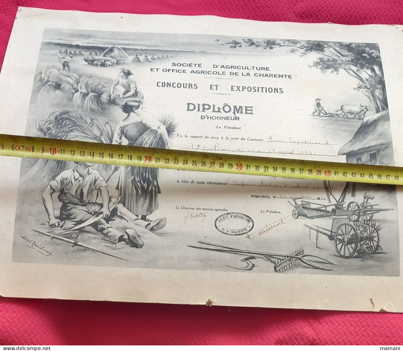 Diplôme d'honneur d'agricole Sauze Vaussais