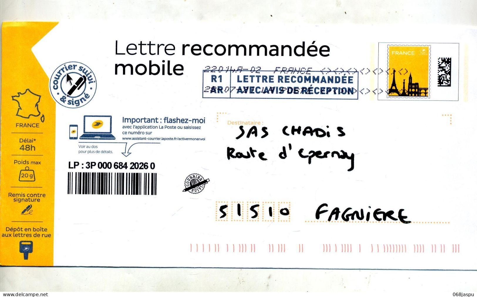 Pap Monument Lettre Recommandee Mobile  Flamme Chiffree Sous Code Symbole Inegalité - Prêts-à-poster:  Autres (1995-...)