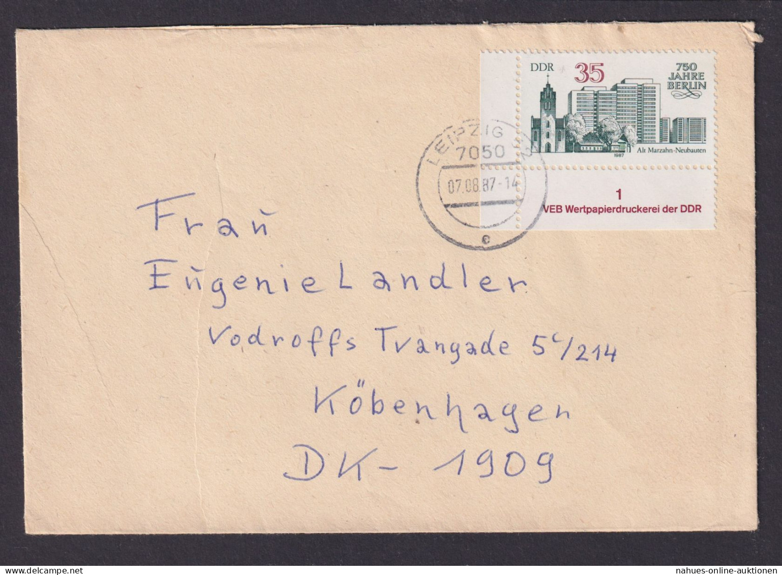 Briefmarken Bogenecke Eckrand DDR Brief Mit Druckereiangabe Leipzuig Kopenhagen - Covers & Documents